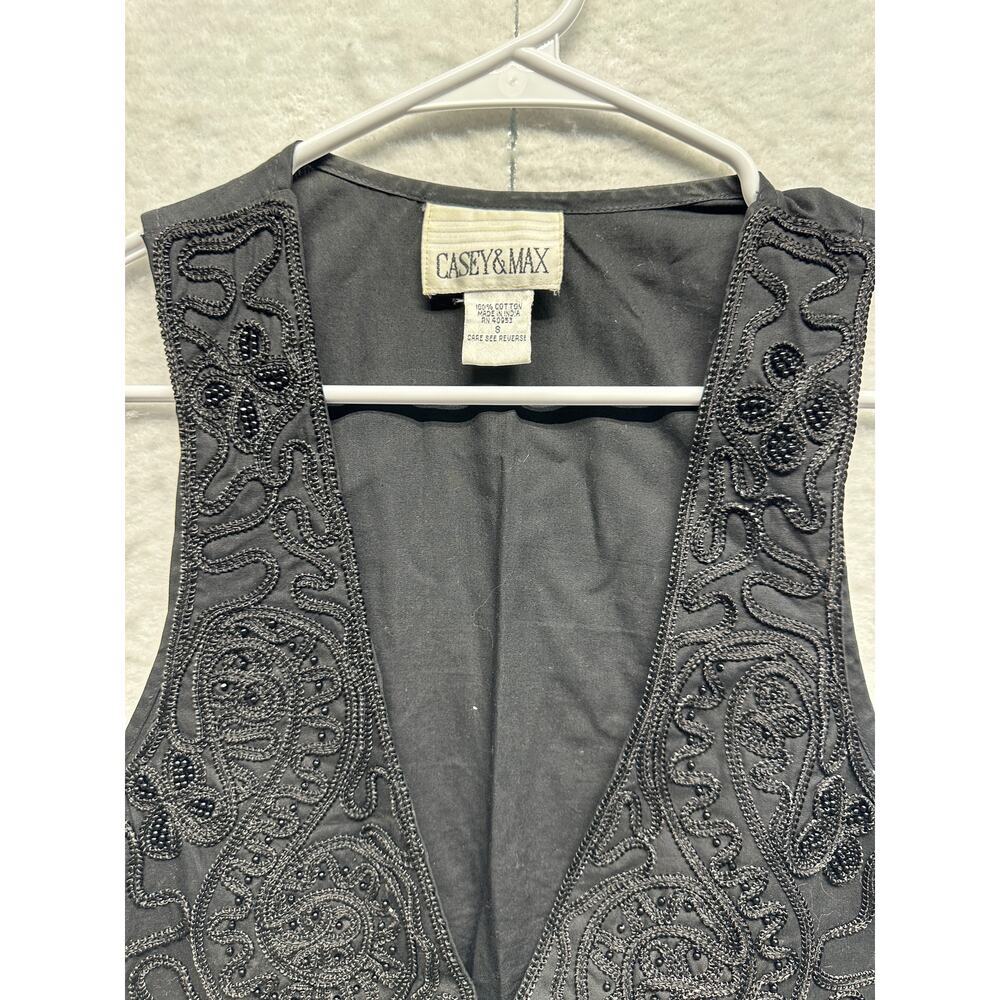 Vintage Casey & Max Black Beaded Vest Boho Festival Y2K Size S 100% Cotton - Picture 3 of 7